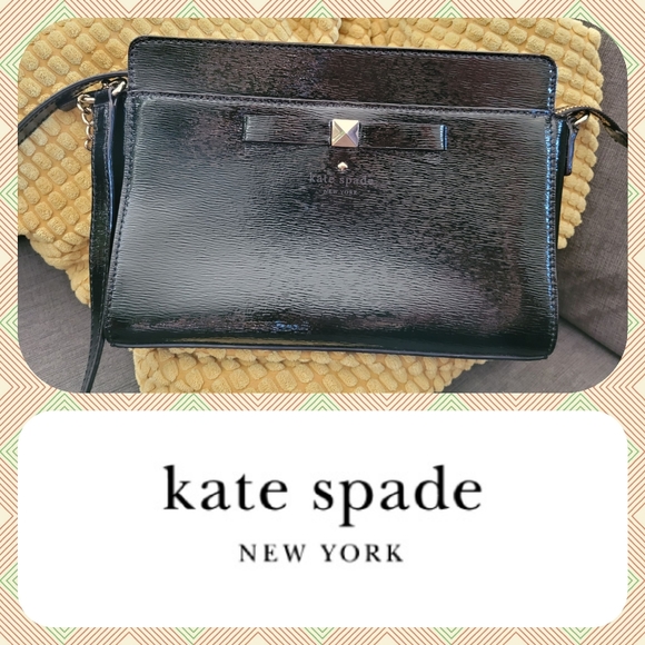 kate spade ♠️ Black & Gold Crossbody Patent Purse - Picture 1 of 14